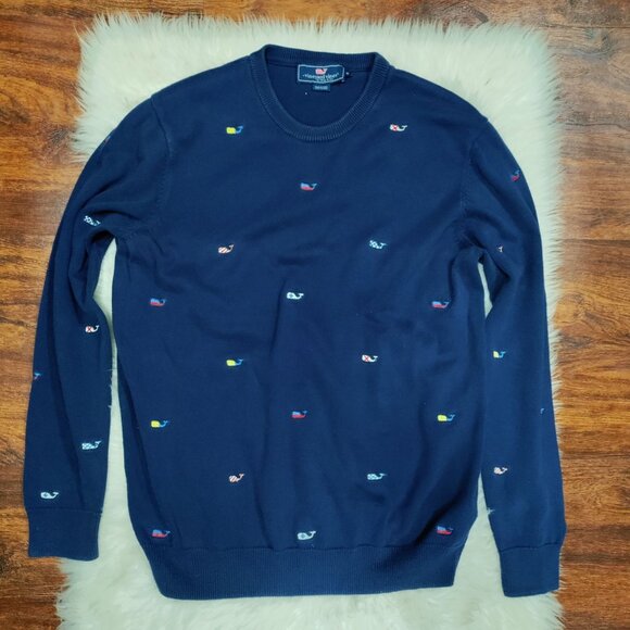 Vineyard Vines Navy Blue Whale Embroidered Preppy Hipster Sweater Men's Medium - Picture 2 of 13